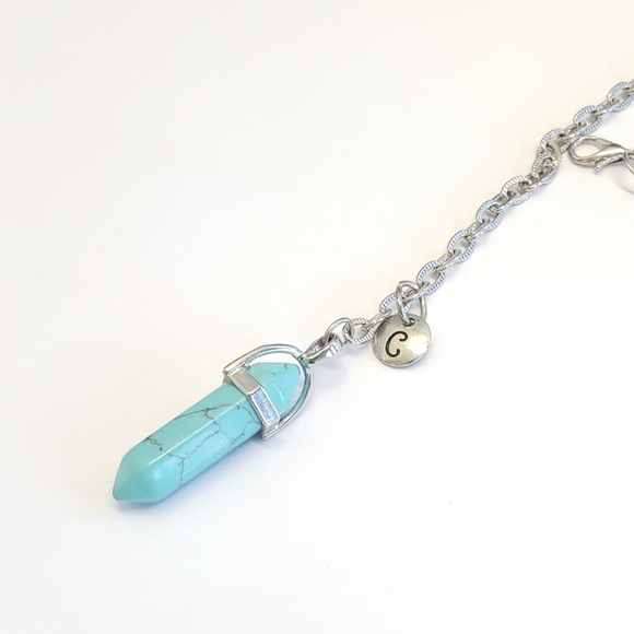 Handmade Turquoise Stone & Initial Letter Charm Car Mirror Protection Charm - Picture 2 of 7